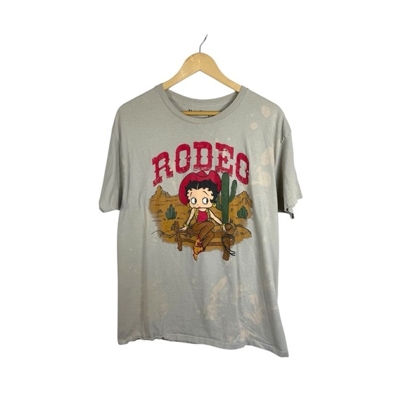 VINTAGE Y2K Betty Boop Rodeo Cowboy Bleach Dye Tee Size L - Picture 1 of 7